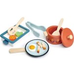 Kit de casserole et po�le en bois bleu, rouge, blanc