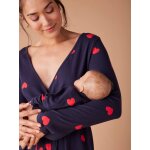 Kit maternit mon coeur envie de fraise chemise de nuit grossesse + body bb + pochon marine