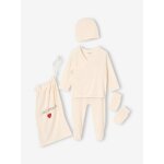 Kit naissance 5 pices : brassire + pantalon + bonnet + gants + pochon cru