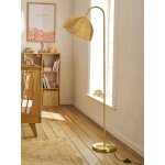 Lampadaire rotin fleur m�tal dor�