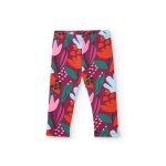 Legging fille en molleton � imprim� floral et mati�re extensible rouge