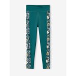 Legging sport matière technique fille bandes côtés fleurs exotiques vert émeraude Legging sport matière technique fille bandes côtés fleurs exotiques vert émeraude