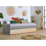 Lit banquette gigogne landes flanelle et bois massif