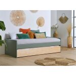 Lit banquette gigogne landes kaki et bois massif