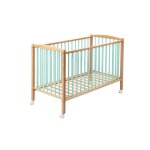 Lit  barreaux en bois - arthur - hauteur rglable 4 positions avec roulettes bois hybride vert mint