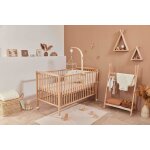 Lit  barreaux en bois - arthur - hauteur rglable 4 positions avec roulettes bois naturel vernis