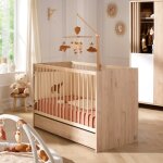 Lit bb  barreaux en bois dcor chne suave - tokyo marron