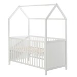Lit bb cabane volutif en bois fsc - lit bb convertible en lit junior blanc