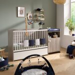 Lit bébé combiné Évolutif en décor bois avec commode À langer 1 porte - up gris Lit bébé combiné Évolutif en décor bois avec commode À langer 1 porte - up gris