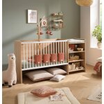 Lit b�b� combin� �volutif en d�cor bois avec commode � langer �tag�re - up marron