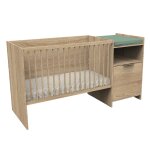 Lit bébé combiné Évolutif avec porte décor chêne doré - azur marron Lit bébé combiné Évolutif avec porte décor chêne doré - azur marron