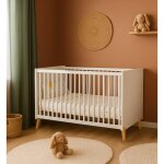 Lit b�b� �volutif - little big bed sur pieds en bois - joy blanc / gris