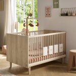 Lit b�b� �volutif - little big bed sur pieds bois - paloma marron / beige