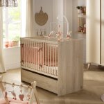 Lit bb volutif avec ttes panneaux imitation bois - melinee marron / beige