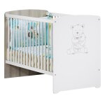Lit bébé sérigraphié taupe en bois - teddy blanc Lit bébé sérigraphié taupe en bois - teddy blanc