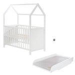 Lit cabane cododo en bois fsc avec plan et matelas  langer blanc