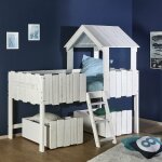 Lit cabane mi - hauteur avec tiroirs bois massif donnie blanc