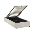 Lit coffre avec sommier � lattes, l 203 x p 97 x h 32cm, finition velours c�tel� (fine c�te) blanc