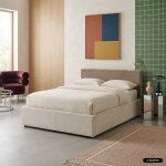 Lit coffre avec sommier � lattes, l 203 x p 97 x h 32cm, finition velours c�tel� (fine c�te) blanc