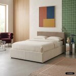 Lit coffre avec sommier � lattes, l 203 x p 97 x h 32cm, finition velours c�tel� (fine c�te) blanc