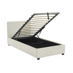 Lit coffre avec sommier � lattes et t�te de lit, l 202 x p 97, 5 x h 86cm, finition velours c�tel� (grosse ...