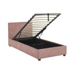 Lit coffre avec sommier � lattes et t�te de lit, l 202 x p 97, 5 x h 86cm, finition velours c�tel� (grosse ...