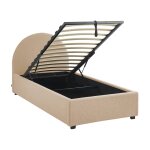 Lit coffre avec sommier  lattes et tte de lit finition bouclette cameron nude