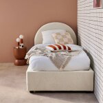 Lit coffre avec sommier � lattes et t�te de lit, l206 x p104 x h102cm, finition bouclette blanc
