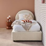 Lit coffre avec sommier � lattes et t�te de lit, l206 x p104 x h102cm, finition bouclette blanc