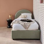 Lit coffre avec sommier � lattes et t�te de lit, l206 x p104 x h102cm, finition bouclette kaki