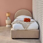 Lit coffre avec sommier � lattes et t�te de lit, l206 x p104 x h102cm, finition bouclette nude