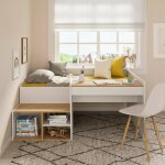 Lit combin� avec bureau boruto blanc et noisette