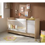 Lit combin� �volutif avec commode � langer 3 tiroirs - balloon beige / blanc