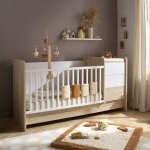 Lit combin� �volutif avec commode � langer 3 tiroirs - paloma marron / blanc
