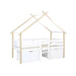Lit enfant 90 x 190 cm bois de pin sommier  lattes inclus et 2 tiroirs sienna blanc