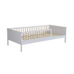 Lit enfant 90 x 190 cm pin naturel sommier � lattes inclus vert et blanc - elio blanc