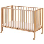 Lit pour enfant � barreaux pliable avec matelas bois naturel