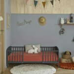 Lit enfant avec barrires bois massif peyo gris