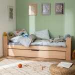 Lit enfant avec lit gigogne bois massif h�tre naturel ars�ne bois naturel