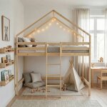 Lit enfant mezzanine cabane 90 x 190 cm pin naturel sommier � lattes inclus - roya naturel