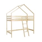 Lit enfant mezzanine cabane 90 x 190 cm pin naturel sommier � lattes inclus - roya naturel