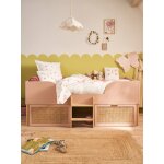 Lit enfant surlev avec rangements cannage ligne posie rose nude