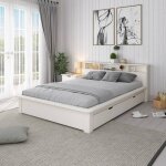 Lit avec �tag�res et tiroir pin massif sam blanc