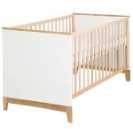 Lit �volutif en bois massif convertible en lit junior finn blanc / ch�ne dor�