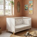 Lit �volutif - little big bed sur pieds en bois - joy blanc / marron