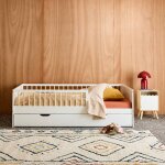 Lit gigogne enfant 90 x 190 cm pin naturel avec sommier � lattes et tiroir - elio blanc