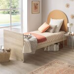 Lit junior 90x190 avec sommier et matelas - d�cor bois - t�te de lit forme arche - arche caramel / marron ...