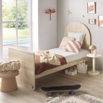 Lit junior 90x190 avec sommier et matelas - d�cor bois - t�te de lit forme arche - arche marron