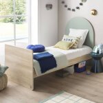 Lit junior 90x190 avec sommier et matelas - d�cor bois - t�te de lit forme arche - arche vert / marron ...