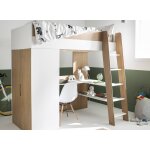 Lit mezzanine + armoire & bureau opus blanc et bois Lit mezzanine + armoire & bureau opus blanc et bois